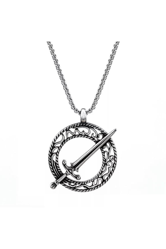 Mens Stainless Steel Circle Sword Pendant Necklace