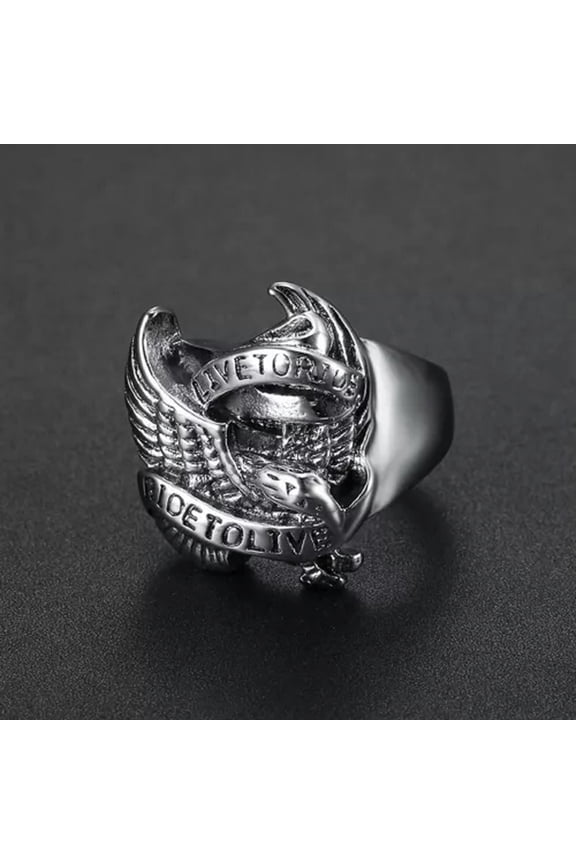 Mens Stainless Steel Delicate Jewelry Motorcycle Biker Rings Live to Ride Eagle Ring