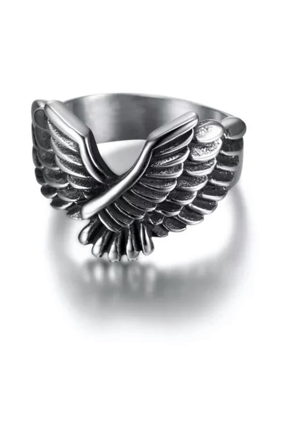Mens Stainless Steel Flying Eagle Wing Ring Size 7-13