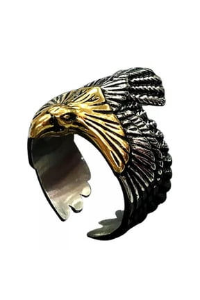 Mens Stainless Steel Gold Eagle Head Bird Biker Ring Men Size 7-15-7