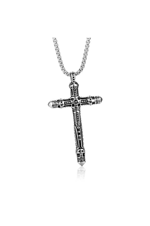 Mens Stainless Steel Gothic Biker Skull Cross Pendant Necklace For Men-default