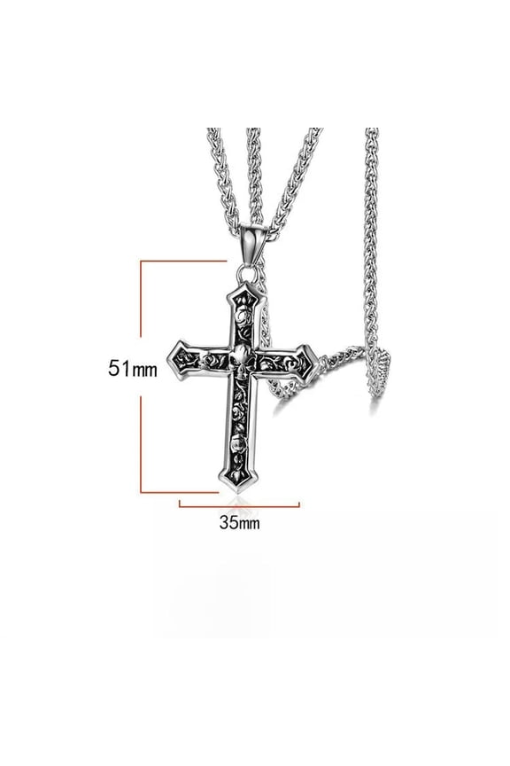 Mens Stainless Steel Gothic Biker Skull Cross Pendant Necklace