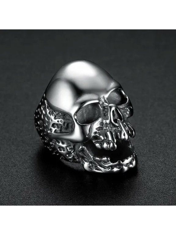 Mens Stainless Steel Gothic Punk Biker Zombie Skull Ring Size 7-15-12-Silver