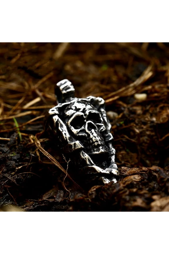 Mens Stainless Steel Gothic Punk Retro Skull Spear Pendant Necklace Chain 24"