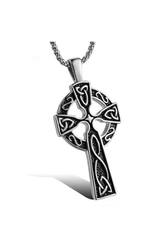 Mens Stainless Steel Irish Celtic Knot Cross Pendant Necklace Silver Men