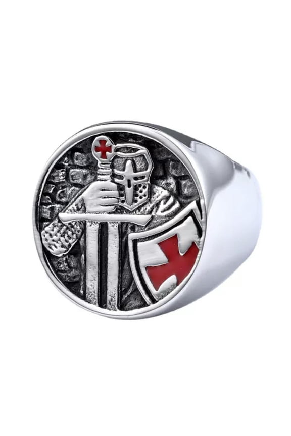 Mens Stainless Steel Knights Templar Cross Shield Rings Size 7-13