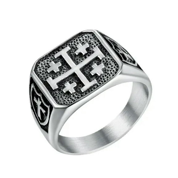 GKNET Mens Stainless Steel Maltese Cross Crusader Knights Templar Ring Size 7-15-9