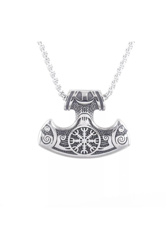 Mens Stainless Steel Norse Viking Compass Ship Vegvisir Pendant Necklace