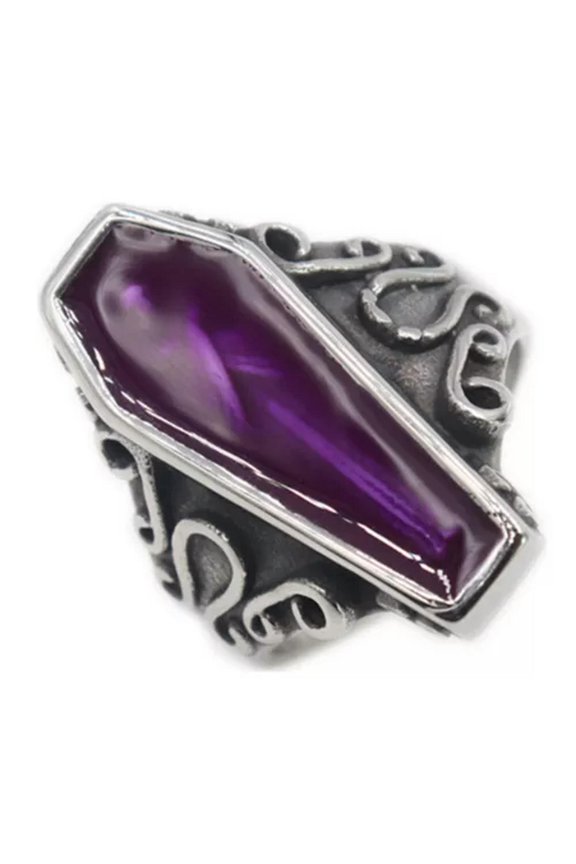 Mens Stainless Steel Punk Coffin Rings Gothic Zombie Vampire Skull Biker Ring-11-Purple