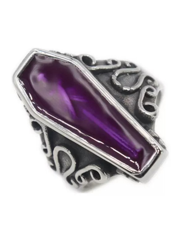 Mens Stainless Steel Punk Coffin Rings Gothic Zombie Vampire Skull Biker Ring-14-Purple