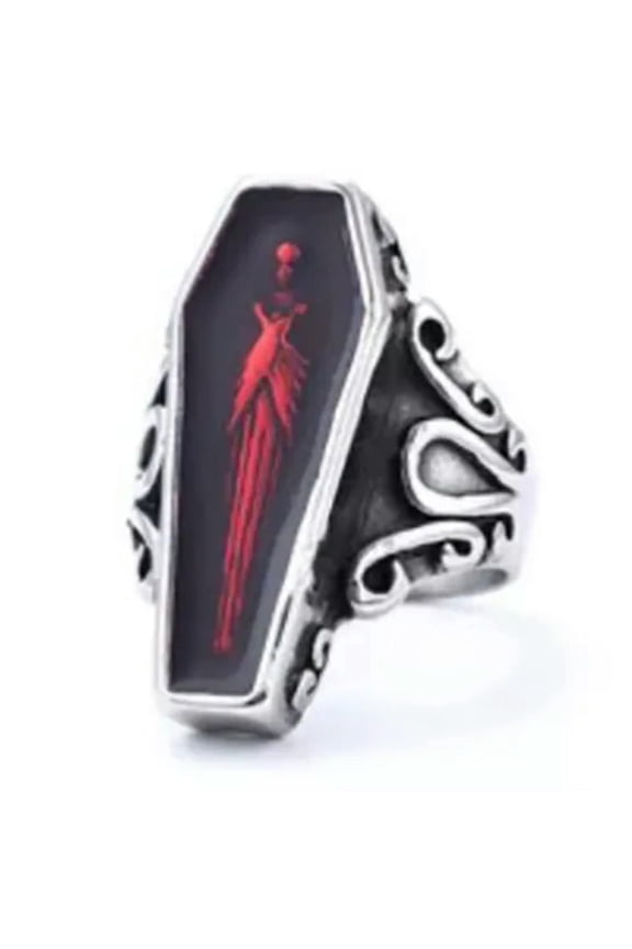 Mens Stainless Steel Punk Coffin Rings Gothic Zombie Vampire Skull Biker Ring