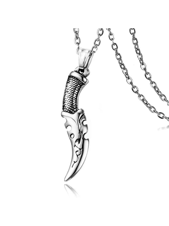 Mens Stainless Steel Punk Knife Dagger Pendant Necklace Men-default