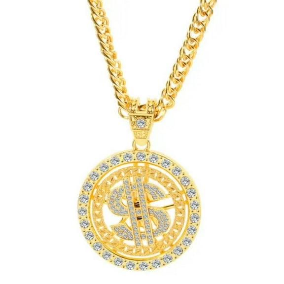 GKNET Mens Stainless Steel Rotatable Hip Hop Money Dollar Sign Pendant Necklace-Gold