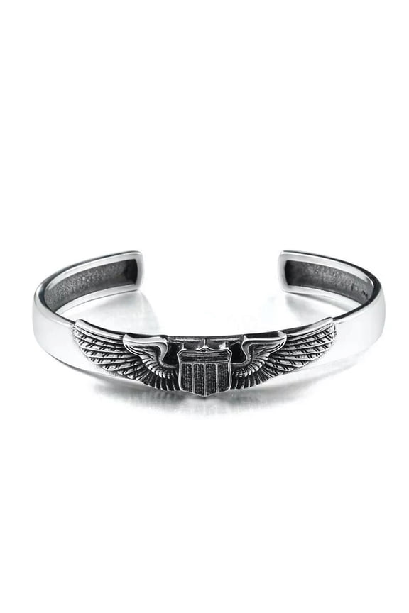 Mens Stainless Steel WW2 US Air Force Pilot Cuff Bangle Bracelet for Men-default