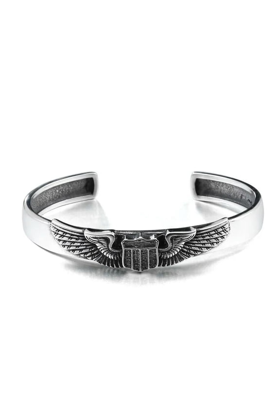 Mens Stainless Steel WW2 US Air Force Pilot Cuff Bangle Bracelet for Men
