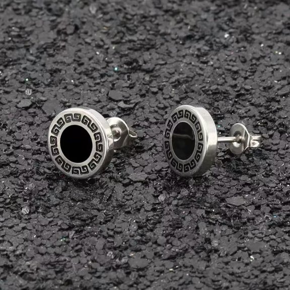 GKNET Mens Surgical Steel Vintage Black Ear Stud Earrings Punk Biker Delicate Jewelry 2Pcs