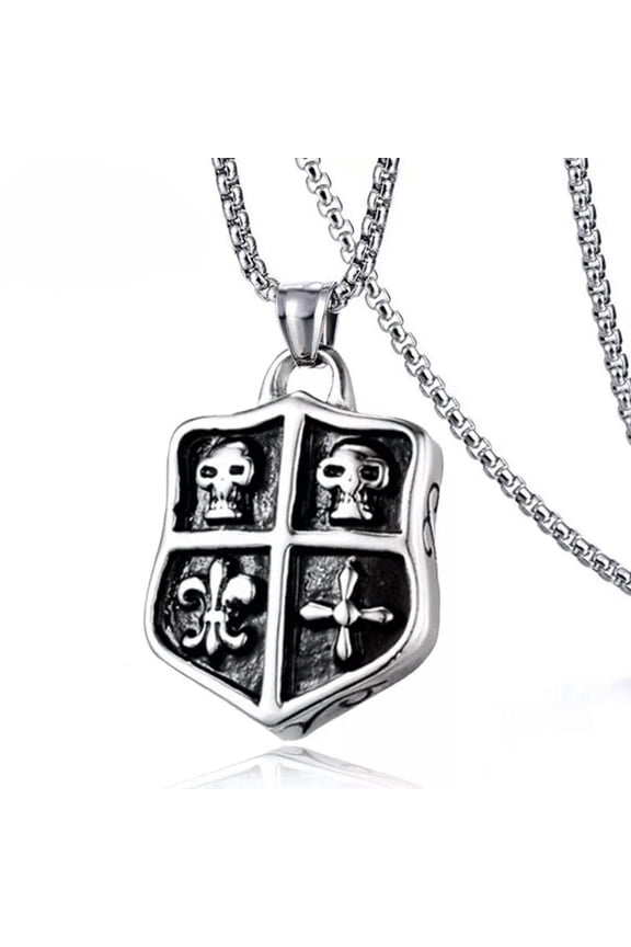 Mens Unisex Death Skull Shield Cross Pendant Necklace Biker Delicate Jewelry Chain 24"