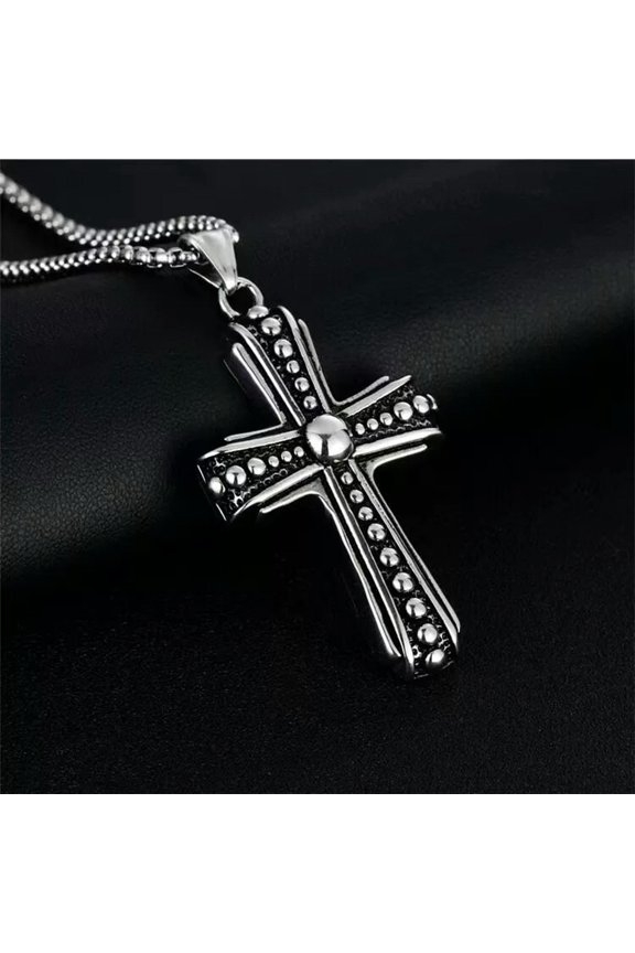 Mens Unisex Gothic Cross Pendant Necklace Punk Rock Biker Delicate Jewelry Box Chain 24"