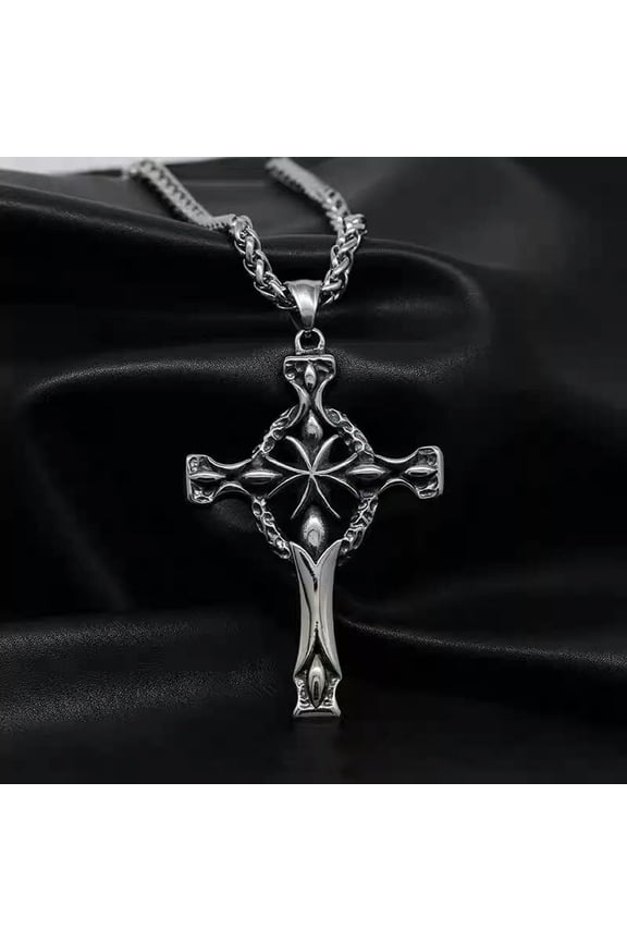 Mens Unisex Vintage Cross Pendant Necklace Punk Rocker Delicate Jewelry Stainless Steel