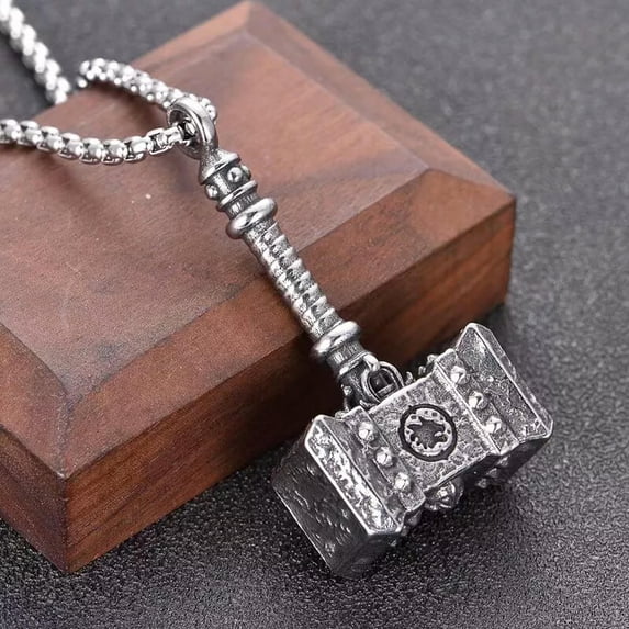 GKNET Mens Viking Mjolnir Thor's Hammer Pendant Necklace Punk Biker Delicate Jewelry Chain 24"