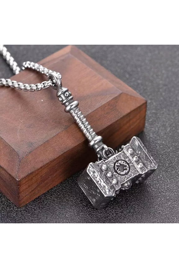 Mens Viking Mjolnir Thor's Hammer Pendant Necklace Punk Biker Delicate Jewelry Chain 24"