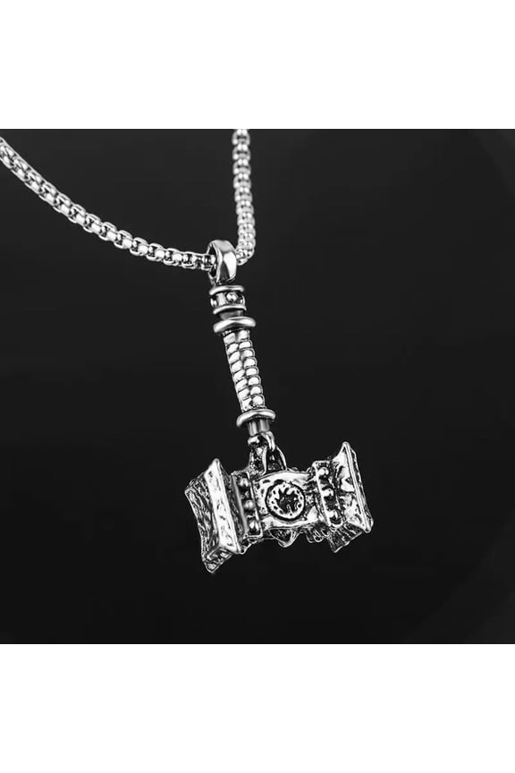 Mens Viking Mjolnir or Thor's Hammer Pendant Necklace Stainless Steel Chain 24"