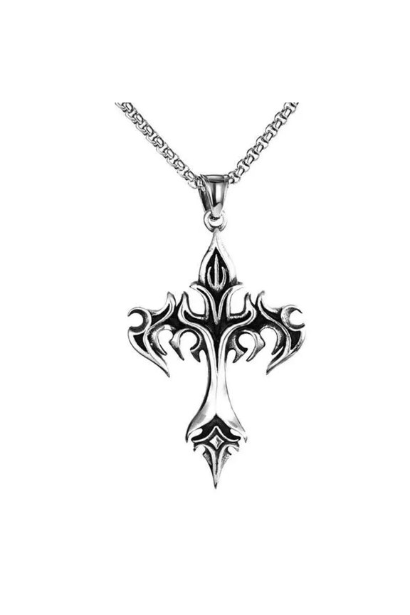Mens Vintage Gothic Cross Pendant Necklace Punk Rock Biker Delicate Jewelry Box Chain 24"