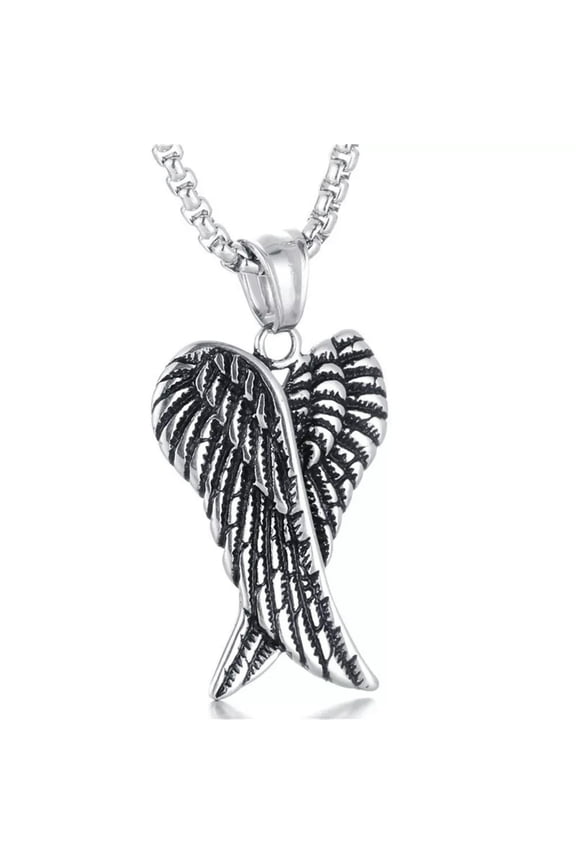Mens Womens Angel Wings Feather Pendant Necklace Stainless Steel Box Chain 24"