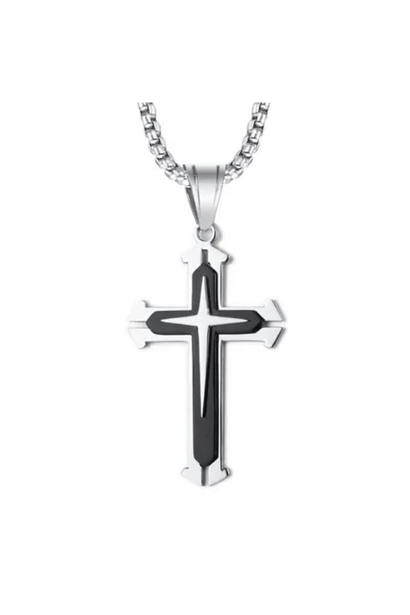 Mens Womens Cross Pendant Necklace Religious Christian Delicate Jewelry Box Chain 24"-Black