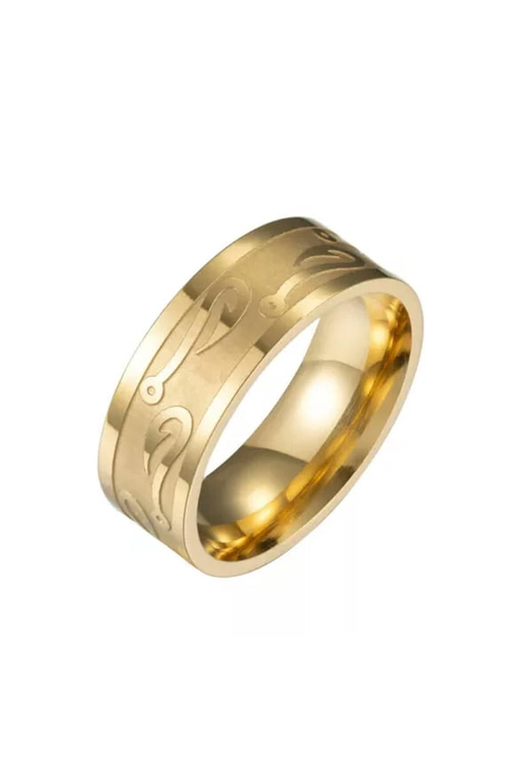 Mens Womens Gold Fishing Fish Hook Band Ring Stainless Steel Size 7-12
