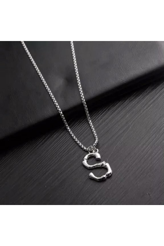 Mens Womens Initial A-Z Letter Pendant Necklace Stainless Steel Box Chain 24"-Letter-S