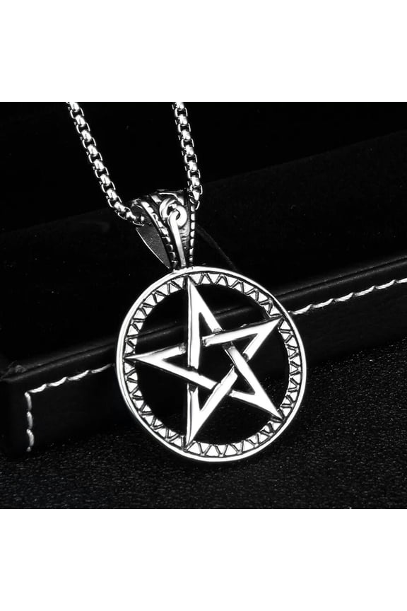 Mens Womens Pentacle Pentagram Star Pendant Necklace Stainless Steel Chain 24"