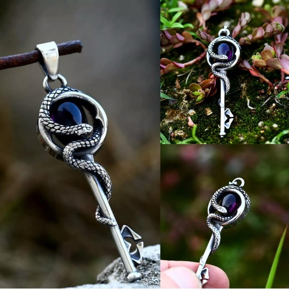GKNET Mens Womens Punk Rock CZ Stone Key Pendant Biker Necklace Stainless Steel 24"