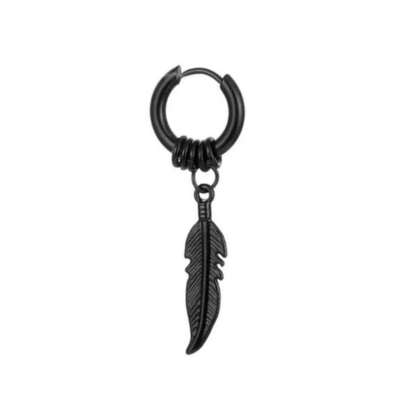 GKNET Mens Womens Stainless Steel Huggie Hinged Hoop Earrings with Dangling Feather ➳-black