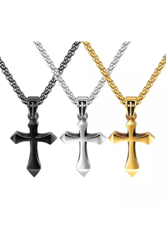 Mens Womens Stainless Steel Small Cross Pendant Necklace Christian Delicate Jewelry 24"-Black