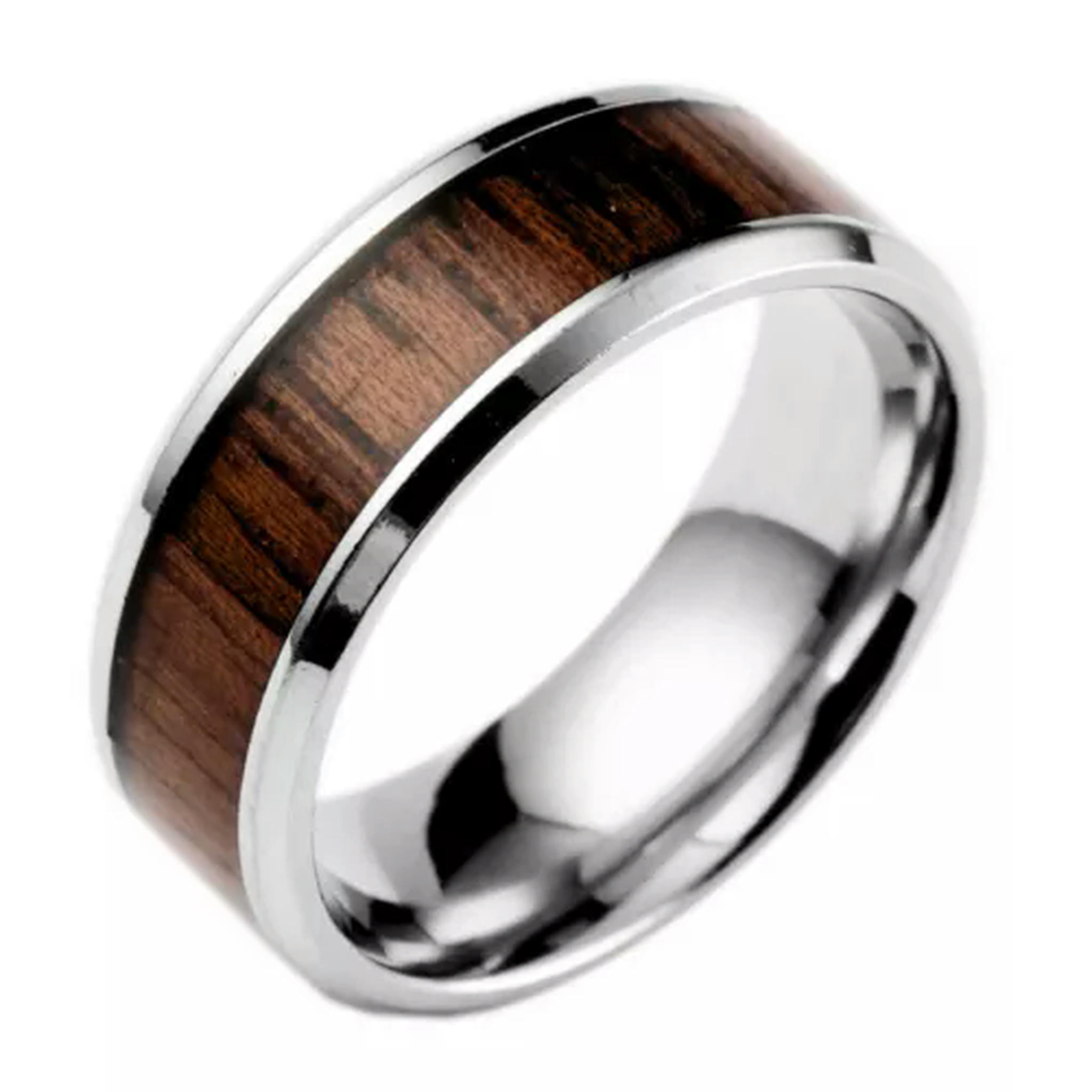 GKNET Mens Wooden Wood Inlay Ring for Men Women Stainless Steel Size 6 ...
