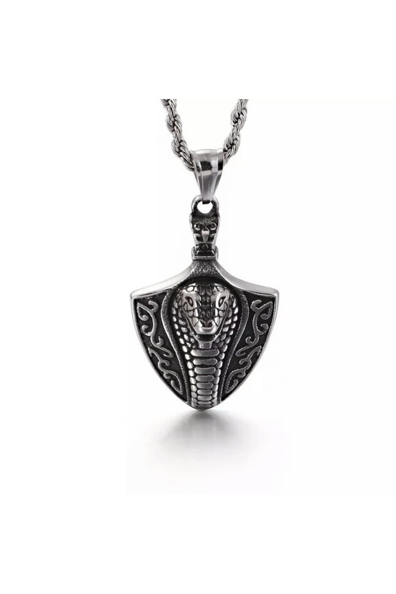 Mens Zodiac Cobra Serpent Snake Head Pendant Necklace Men Stainless Steel-default