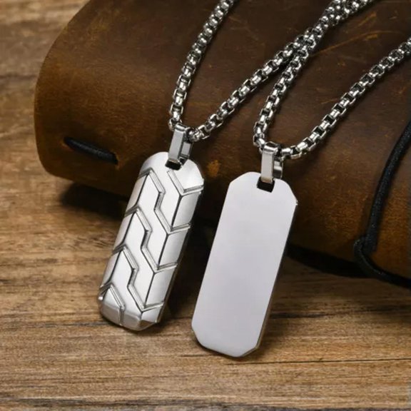 GKNET Minimalist Personalized Stainless Steel Geometric Tire Pattern Pendant Necklace-Silver