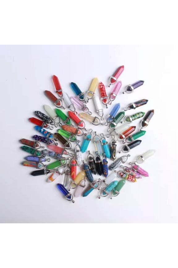 Mixed Bullet Shape Healing Pointed Chakra Gemstone Pendants Quartz Crystal Stone-25Pcs