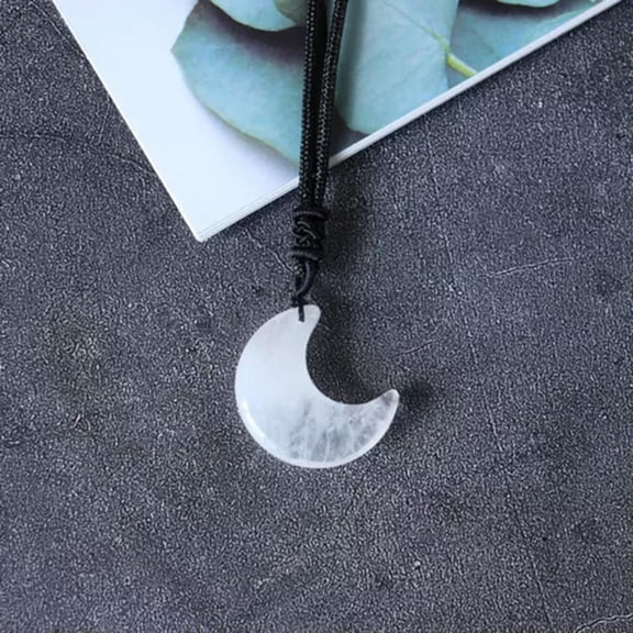 GKNET Moon Star Hand Carved Crystal Pendant Natural Rose Quartz Clear Quartz Necklace-Clear Quartz - Moon