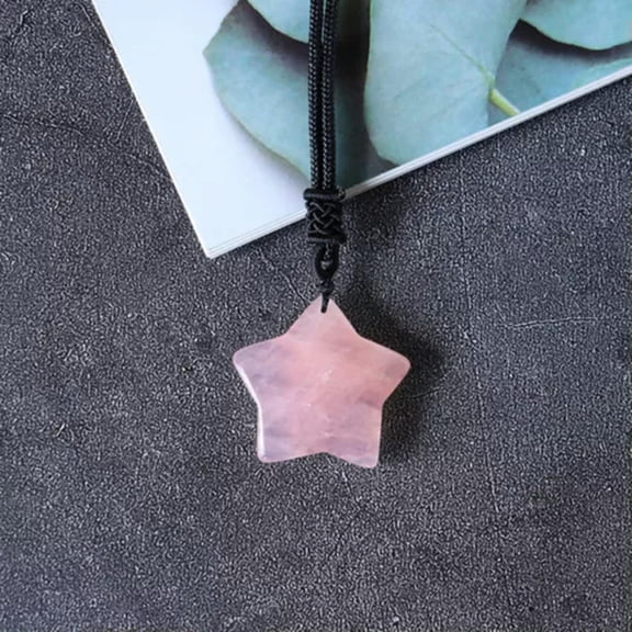 GKNET Moon Star Hand Carved Crystal Pendant Natural Rose Quartz Clear Quartz Necklace-Rose Quartz - Star