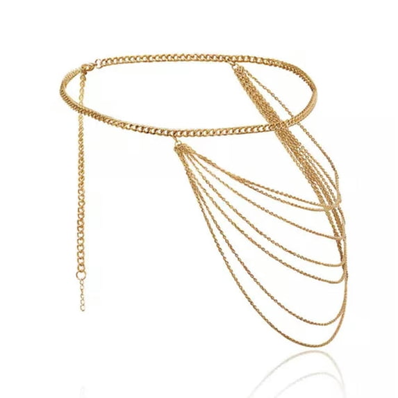 GKNET Multi Layer Waist Chain Belt for Women Belly Chain Dress Body Belt Chain Jew WY4-Gold