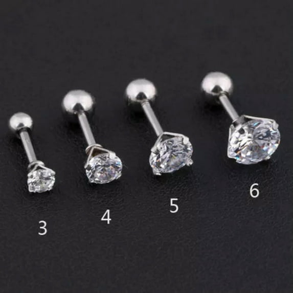 GKNET Earing Prong Tragus Cartilage Piercing Stud Earring Ear Ring Titanium S s2 -silver-4MM