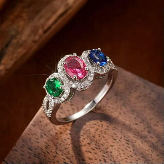 GKNET Multicolor Oval Zircon 925 Sterling Silver Rings Women Fashion Delicate Jewelry Size 6-10-6