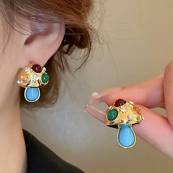GKNET Mushroom Earrings Fashion Creativity Colorful Luxury Ear Decoration