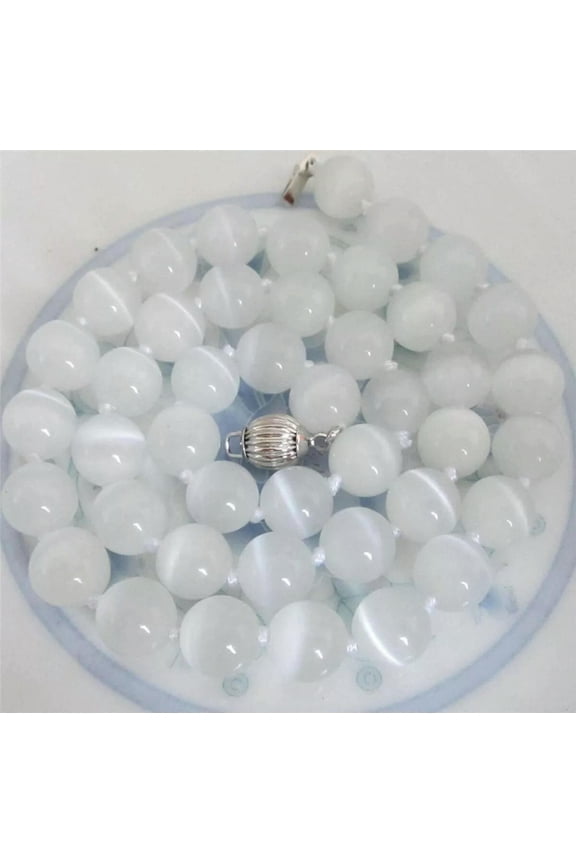 Natural 10mm White Opal Round Beads Gemstone Necklace 18" AAA