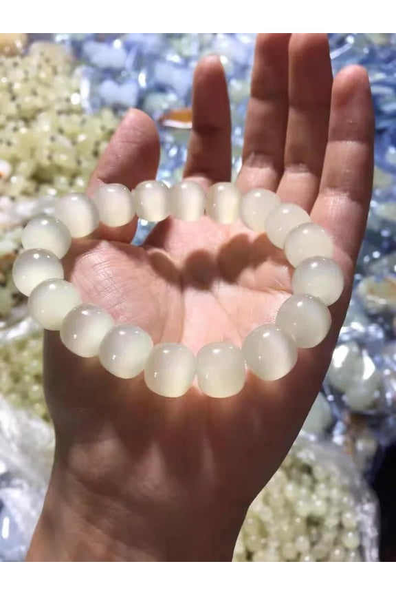 Natural Afghan Jade Ice Cat Eye Old Style Bead Bracelet Jade Stone Bracelet-default