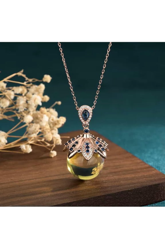 Natural Amber Crystal Pendant Necklace 18K Gold Plated Chain Dainty Gemstone