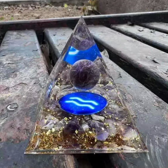 GKNET Natural Quartz Amethyst Sphere 12 Zodic Crystal Pyramid Gem Healing Energy Tower-Amethyst Quartz,Aquarius