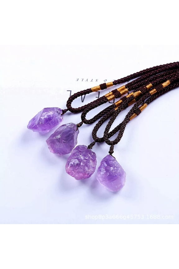 Natural Amethyst Quartz Crystal Pendant Charka Healing Rock Stone Necklace Gift